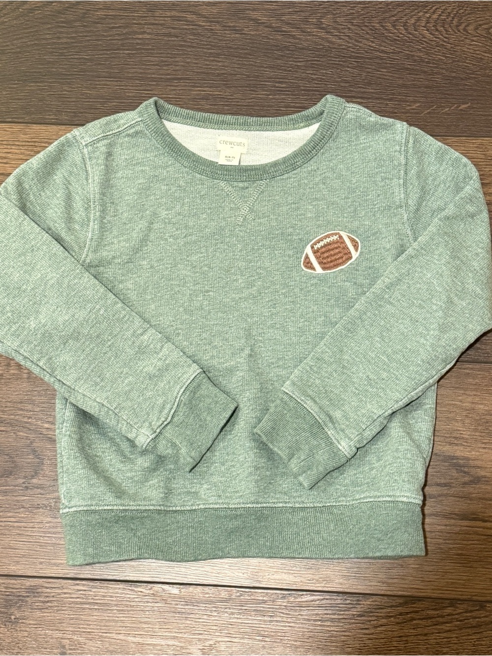 Crewcuts Heather Green Kids Crewneck Sweatshirt with Football Patch Sz 6/7